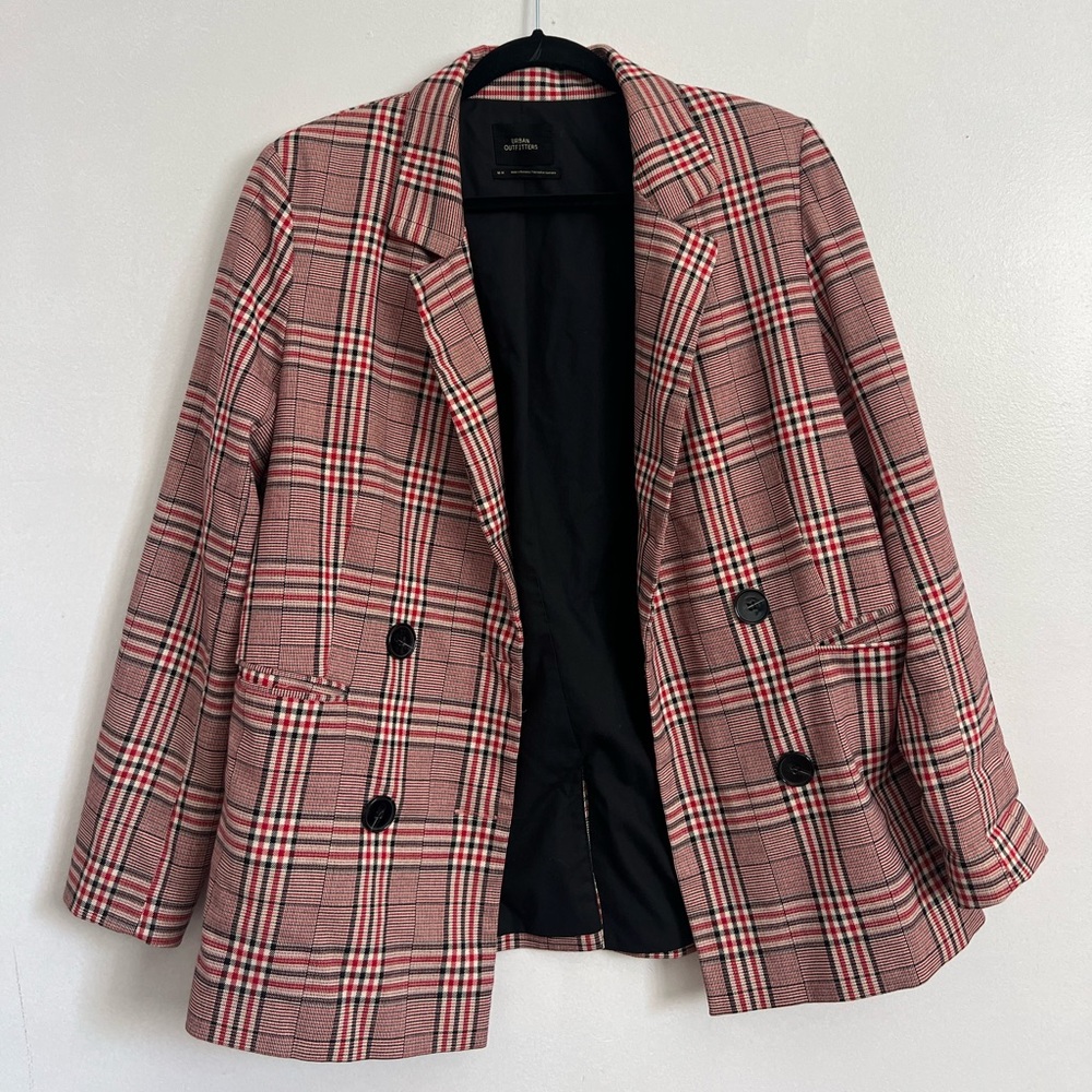 Red and Black Plaid Blazer